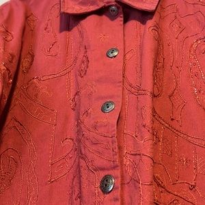 Chico’s: Red stitched Floral Jacket: Button Up: size 2